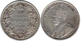 монета Канада 25 центов 1919