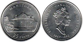 монета Канада 25 центов 1992 Manitoba