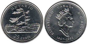 монета Канада 25 центов 1992 Ontario