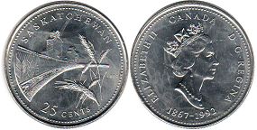монета Канада 25 центов 1992 Saskatchewan