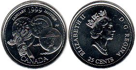 Канада юбилейная монета 25 центов 1999