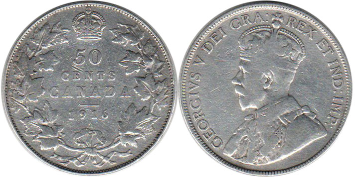 монета Канада монета 50 центов 1916