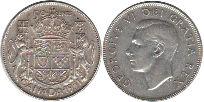 монета Канада монета 50 центов 1951
