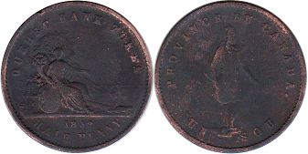 монета Нижняя Канада 1/2 пенни 1852