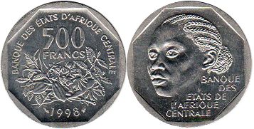 монета Центральноафриканские Государства 500 франков КФА 1998