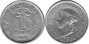 монета Цейлон 10 центов 1897