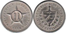 монета Куба 2 сентаво 1915