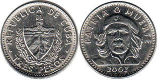 монета Куба 3 песо 2002