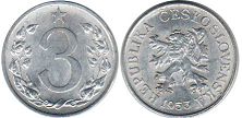 монета Чехоcловакия 3 геллера 1953