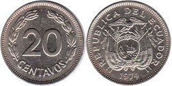 монета Эквадор 20 сентаво 1974