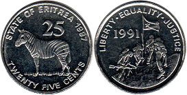 монета Эритрея 25 центов 1997