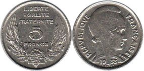 монета Франция 5 франков 1933