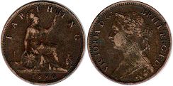 монета Ввлткобритания 1 фартинг 1890