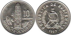 монета Гватемала 10 сентаво 1987