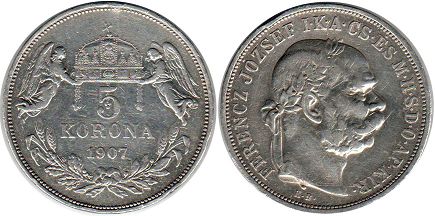 монета Венгрия 5 крон 1907