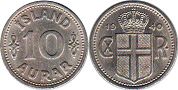 монета Исландия 10 аурар 1940