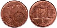 монета Италия 1 евро цент 2002