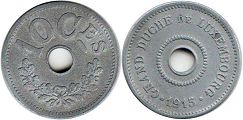 монета Люксембург 10 сантимов 1915