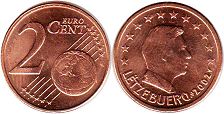монета Люксембург 2 евро цента 2002