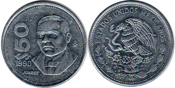 Мексика монета 50 песо 1990
