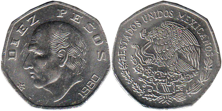 Мексика монета 10 песо 1980
