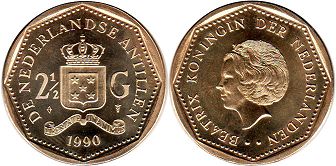 монета Нидерландские Антиллы 2,5 гульдена 1990