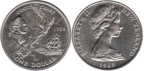 монета Новая Зеландия 1 доллар 1969