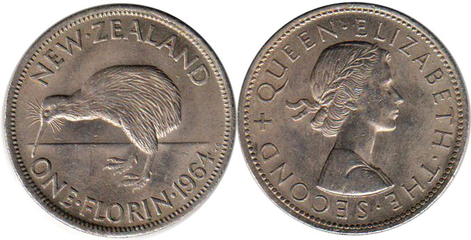 монета Новая Зеландия флорин 1964