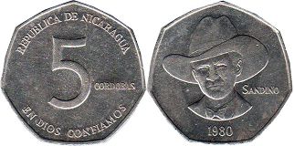 монета Никарагуа 5 кордов (кордоб) 1980