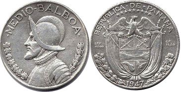 монета Панама 1/2 бальбоа 1947