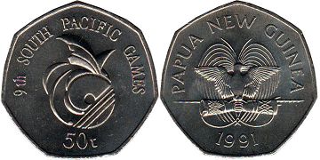монета Папуа Новая Гвинея 50 тойя 1991