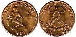 монета Филиппины 5 сентаво 1959