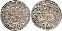 монета Шлезвиг-Голштейн-Готторп 1/24 талера 1600
