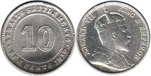 монета Стрэйтс Сеттлментс 10 центов 1910