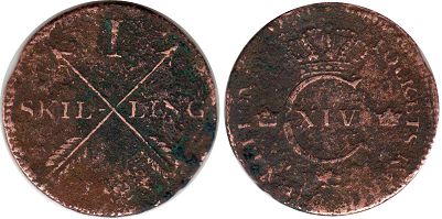 монета Швеция 1 скиллинг 1825
