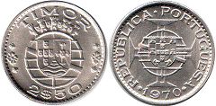 монета Тимор 2,5 эскудо 1970