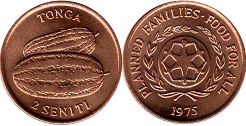 монета Тонга 2 сенити 1975