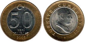 монета Турция 50 куруш 2005