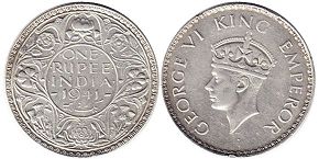 монета Британская Индия 1/2 рупии 1941