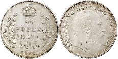 монета Британская Индия 1/4 рупии 1910