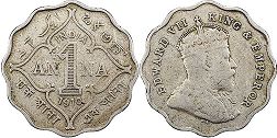 монета Британская Индия 1 анна 1910