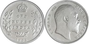 монета Британская Индия 1 рупия 1905