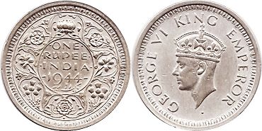 монета Британская Индия 1 рупия 1944