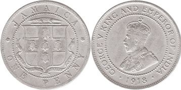 монета Ямайка 1 пенни 1918