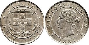 монета Ямайка 1/2 пенни 1884