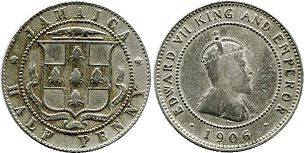 монета Ямайка 1/2 пенни 1906