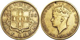 монета Ямайка 1/2 пенни 1938
