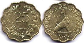 монета Парагвай 25 сентимо 1953