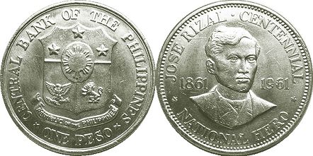 монета Филиппины 1 песо 1961