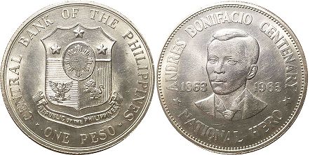 монета Филиппины 1 песо 1963